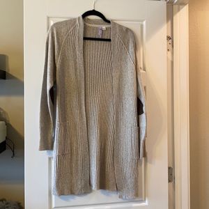 Alya long cardigan with patch elbows and button detail